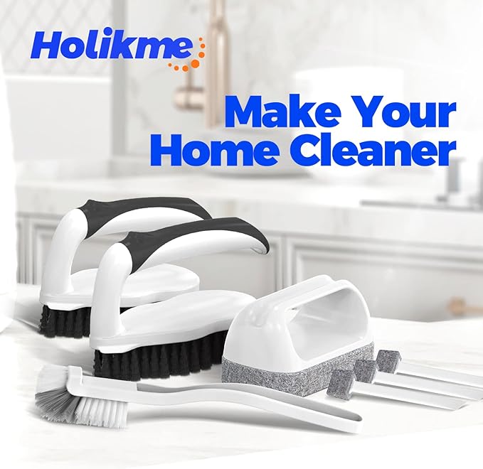 Holikme Deep Cleaning Brush Set, Scrub Pads with Scraper Tip for Pool Walls, Bathroom, Grout, Floor, Bike, Tub, Shower and Kitchen Surface, Abrasive Wheel Brushes (Black)