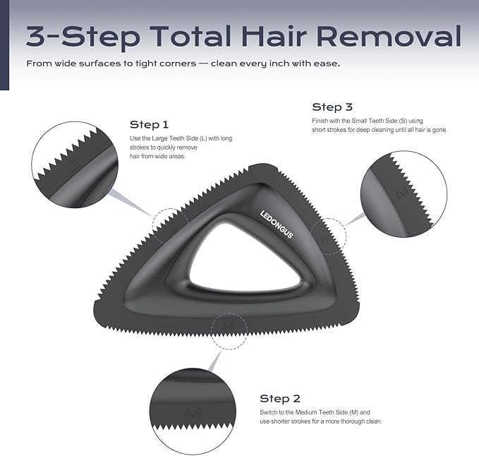 Pet Hair Remover for Car and Home - Multi-Surface Fur Removal Tool for Car Interiors, Furniture, Couch, Carpet, and Bedding | Portable and Effective Cat & Dog Hair Remover(Obsidian Black)