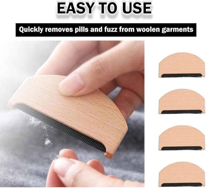 4 Pcs Wooden Sweater Comb Sweater Care Tool Fabric Defuzzer Pilling Shaver for Sweaters Knits Scarves Gentle Fabrics Portable Efficient Cleaning