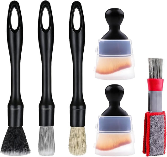 6PCS Car Detailing Brush Kit, Including 3 Ultra Soft No Scratch Boar Hair & 3 Vent Cleaning Brushes, Multi-Use Automotive Interior Detailing Kit
