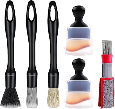 6PCS Car Detailing Brush Kit, Including 3 Ultra Soft No Scratch Boar Hair & 3 Vent Cleaning Brushes, Multi-Use Automotiv