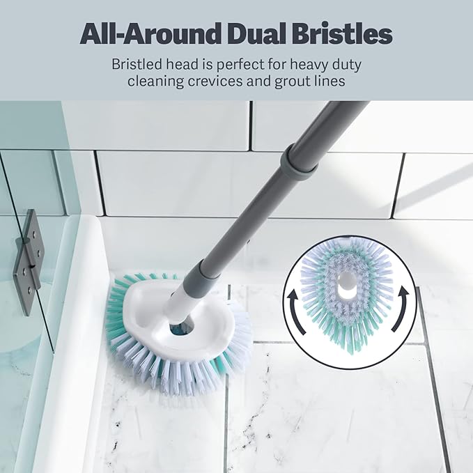 Casabella Tub and Tile Brush with 28 Inch Extendable Handle and Scrubber Pad