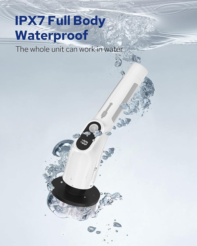 Benlari Electric Spin Scrubber for Cleaning Bathroom - Upgraded Dual Switch Cleaning Brush - IPX7 Waterproof Power Scrubber with 7 Brush Heads, Extended Handle and 2 Speeds for Shower Bathtub Floor