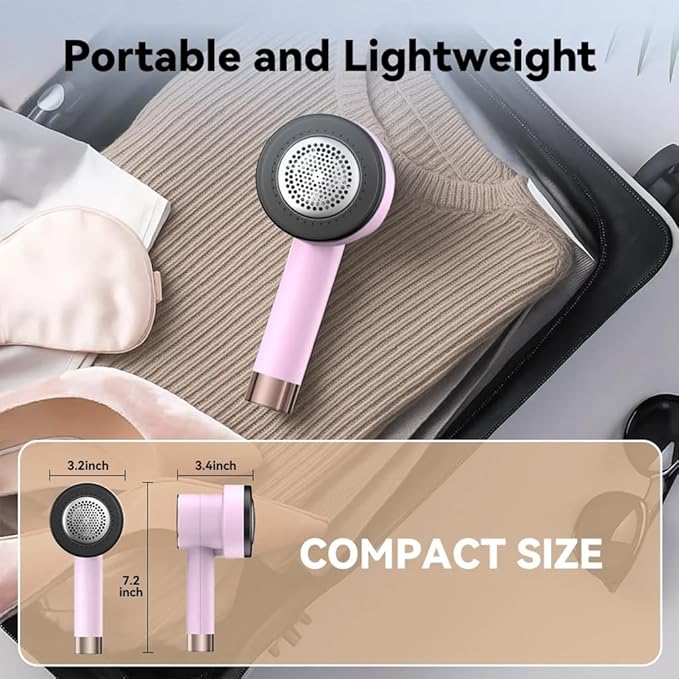 Rechargeable Fabric Shaver for Clothes: 6-Leaf Blades & 3 Speeds to Remove Pilling, Fuzz & Lint Balls - with LED Display, Portable Electric Lint Remover for Sweater, Couch, Blanket, Furniture