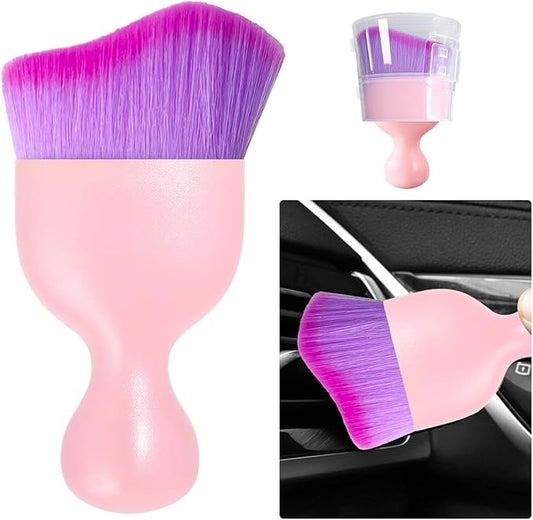 Ziciner Car Detailing Brush, Curved Soft Bristles Auto Removal Dust Collectors, Universal Vehicle Dashboard, Air Conditioner Vents etc Interior Cleaning Tool Accessory (Pink/Purple)