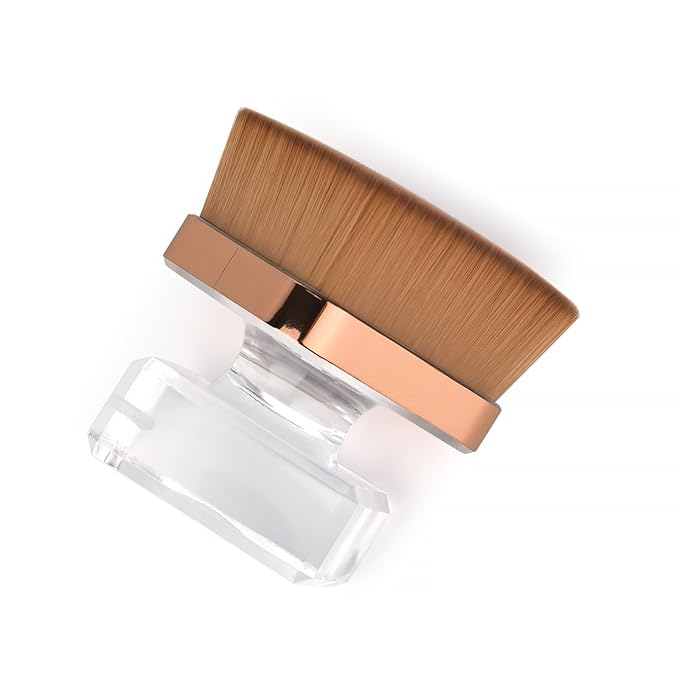KADS Nail Dust Brush Makeup Brush Flower Shape Crystal Base Nail Cleaning Brush Manicure Pedciure Brush Tool (Two Brown Flat Head)