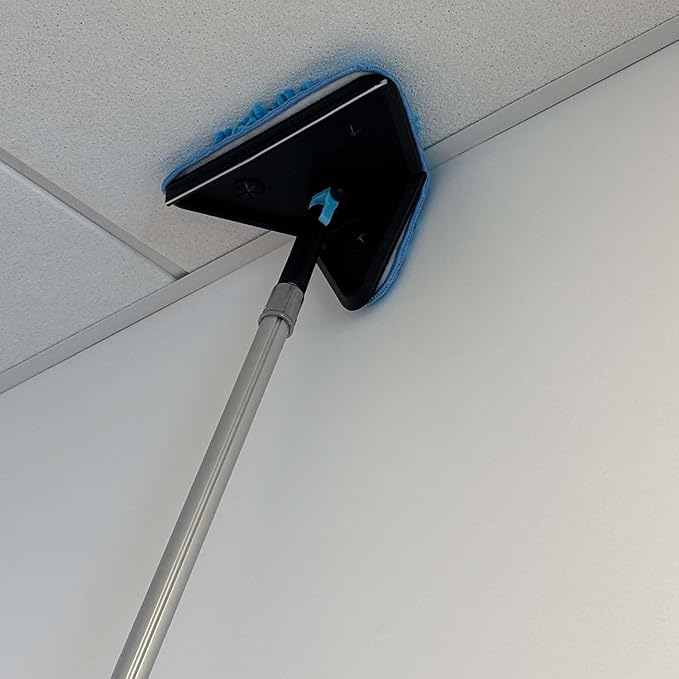 20 Foot Painted Wall Cleaner Mop with 12 Ft Heavy Duty Extension Pole, 3-in-1 High Ceiling Cleaning Tool with 4 Microfiber Chenille Pad, Cobweb Duster, Fan, Baseboard, Window Squeegee Kit (12ft)