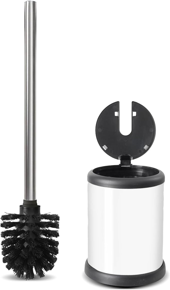 ToiletTree Products Toilet Brush with Lid - Sleek Bowl Brush and Holder - Heavy-Weight Base - Lidded Toilet Bowl Cleaner - White