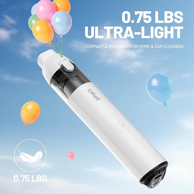 LiTHELi Handheld Vacuum Cordless, 10,000Pa Powerful Suction with Rechargeable U-Battery, Ultra Lightweight Mini Dust Buster for Car, Home, Pet Hair & Crevices – Blue