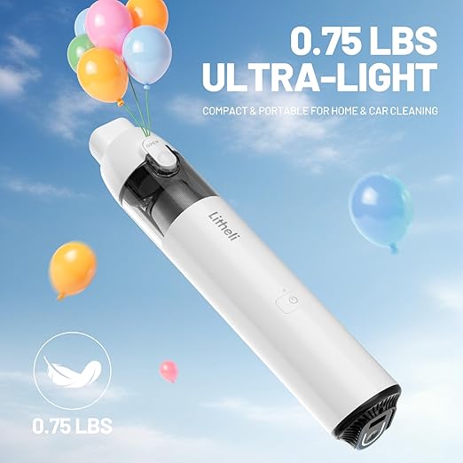 LiTHELi Handheld Vacuum Cordless, 10,000Pa Powerful Suction with Rechargeable U-Battery, Ultra Lightweight Mini Dust Buster for Car, Home, Pet Hair & Crevices – Yellow