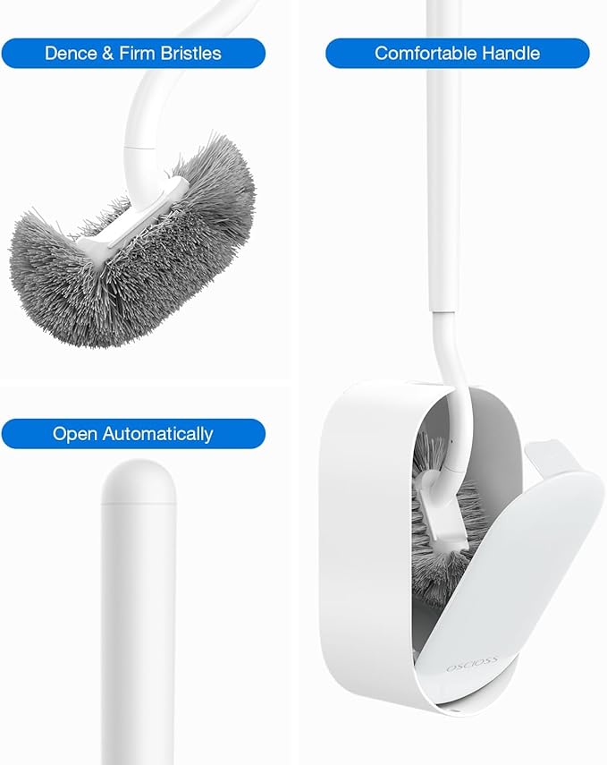 Bathroom Toilet Brush, OSCIOSS Toilet Cleaner Brush with Ergonomic Design, Compact Size, Durable Bristles, Wall Mounted RV Toilet Brush for Bathroom Cleaning (White, 2pack)