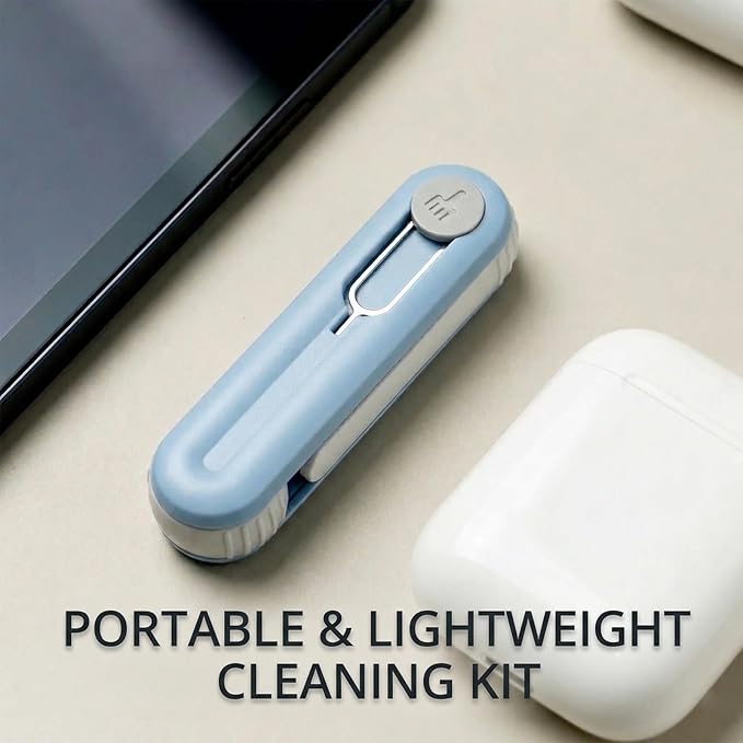 Electronic Cleaning Kit for Earbuds Phone, 3-in-1 Cleaner Tool with High-Density Brush SIM Ejection Pin, Portable 2.8in Case for AirPods iPhone Tablet Charging Port - Blue