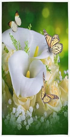 White Calla Lilies Butterfly Hand Tower Dish Towel Home Decorative Fingertips Towels for Bathroom Kitchen Spa Gym Yoga T