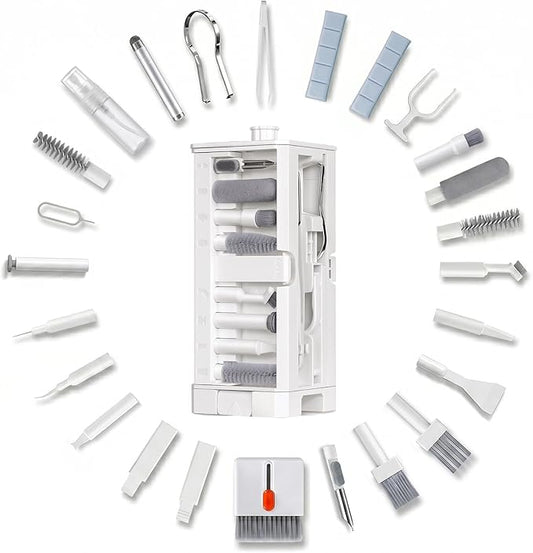 Phone and Keyboard Cleaning Kit by JM.JEEMI, Professional Electronics Cleaner with Charging Port Cleaner & Keycap Puller, Cleaning Tool Set for Laptop, Earbuds, Camera and PC Monitor, White
