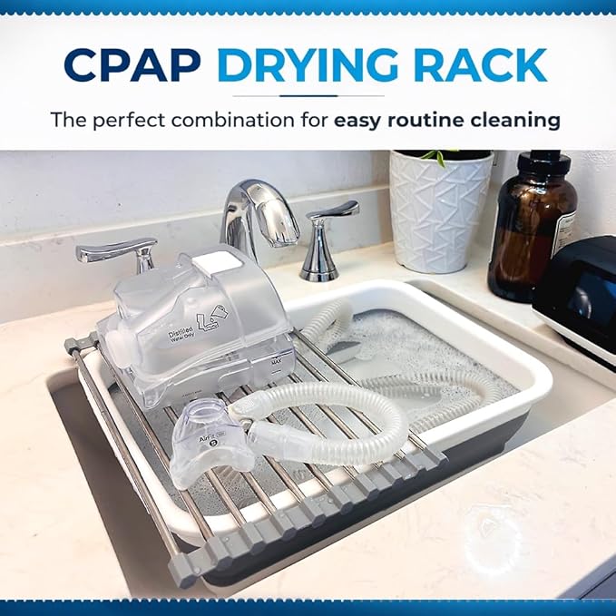 Drying Rack CPAP Cleaning Kit with Collapsible Wash Basin, Cleaning Brush & Drying Rack – CPAP Hose & Mask Cleaner Set – Grey | with Drying Rack