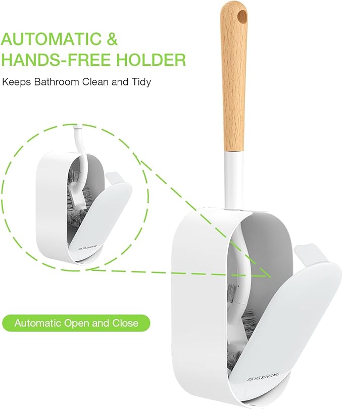 OSCIOSS Bamboo Toilet Brush Set, 2 Pack with Ergonomic Design, Compact Size, Durable Bristles, Wooden Holder for Bathroom Cleaning