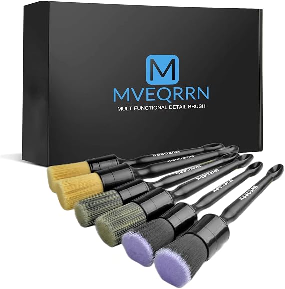 MVEQRRN 6 Pcs Car Detailing Brush Set, Boars Hair & Soft Cleaning Brushes