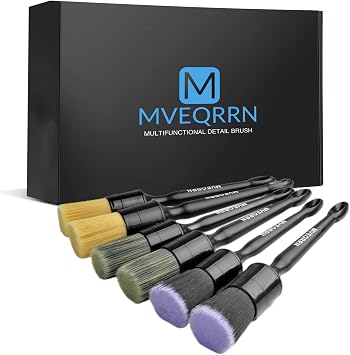 MVEQRRN 6 Pcs Car Detailing Brush Set, Boars Hair & Soft Cleaning Brushes