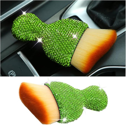 zipelo Auto Interior Dust Brush, Car Detailing Cleaning Brush with Diamond, Bling Handle Soft Bristles Dusting Tool, Scratch Free Dirt Clean Brushes for Vehicle Dashboard, Air Conditioner Vent (Green)