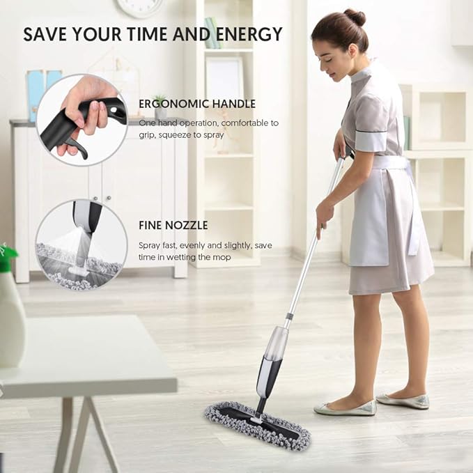 MANGOTIME Spray Mop for Floor Cleaning - Microfiber Dry Wet Floor Mop with 3 Washable Pads & 1 Refillable Bottle for Hardwood Laminate Tile Wood Vinyl Ceramic