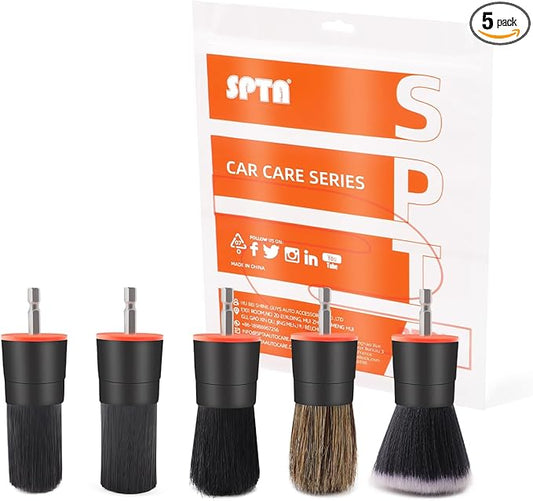 SPTA Drill Brush Attachment, 5 Pcs Mixed Hair Drill Brush Head Set, Auto Detail Set, Replacement Car Detail for Cleaning Interior or Exterior, Used on Electric, Electric Driver