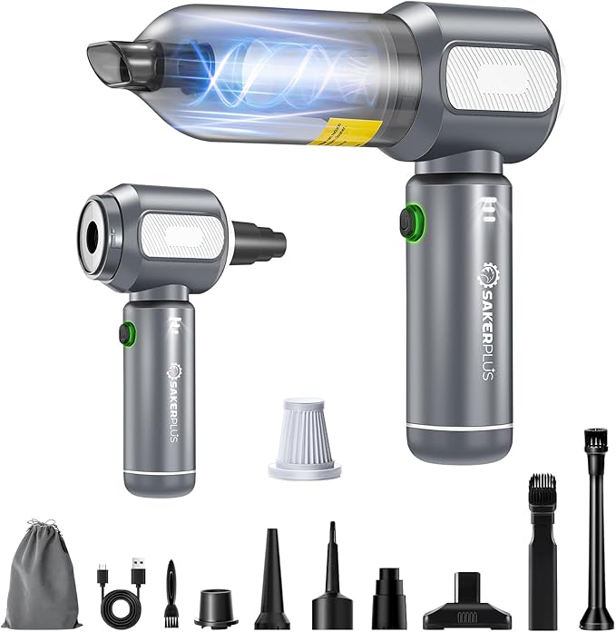 Sakerplus Mini Vacuum Cleaner, Cordless Car Vacuum, 17500PA High Suction, 3 in 1 Handheld Vacuum, Vacuuming, Blowing, Inflating, Deflation, Portable Vaccum with HEPA Filter for Cars,Desktop,Home SW106