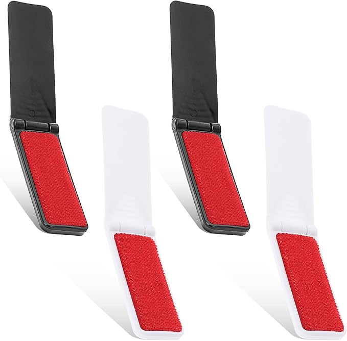 Foldable Lint Brush for Clothes, 4 Pcs Portable Travel Size Lint Remover Brush Reusable Mini Compact Lint Removal Tool for Furniture Couch Sofa Pet Hair Fabric Fluff Dust Removal (Black, White)
