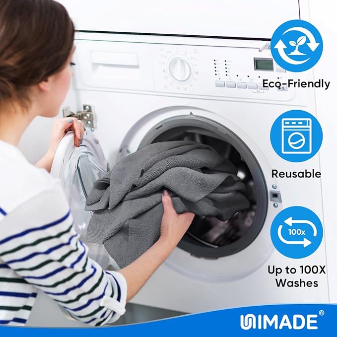 UNIMADE Microfiber Cleaning Cloth, 10 Pack Reusable Microfiber Towels for Cars Lint Free Cleaning Shop Towel Rags for Home Kitchen Automotive Bar Mechanic Restaurant Garage, 11.5"x 11.5", Grey