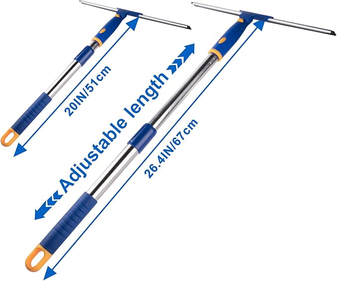 ITTAR 14-Inch Shower Squeegee for Glass Doors, Swivel Window Squeegee with Extension Pole, Adjustable Bathroom Squeegee for Shower Doors Mirror Windows Glass Car Windshield-1 Extra Rubber Blade
