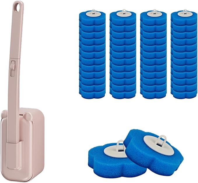 Disposable Toilet Brush with 48 Refills,Toilet Cleaning Supplies,Toilet Wand Brush Starter Kit,Wall Mounted Toilet Bowl Cleaner Brush with Holder for Bathroom Deep Cleaning & Hygiene (pink)