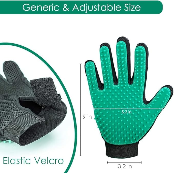 Pet Hair Remover Glove - Gentle Pet Grooming Glove Brush - Deshedding Glove - Massage Mitt with Enhanced Five Finger Design - Perfect for Dogs & Cats with Long & Short Fur - 1 Pack (Right-hand), Green