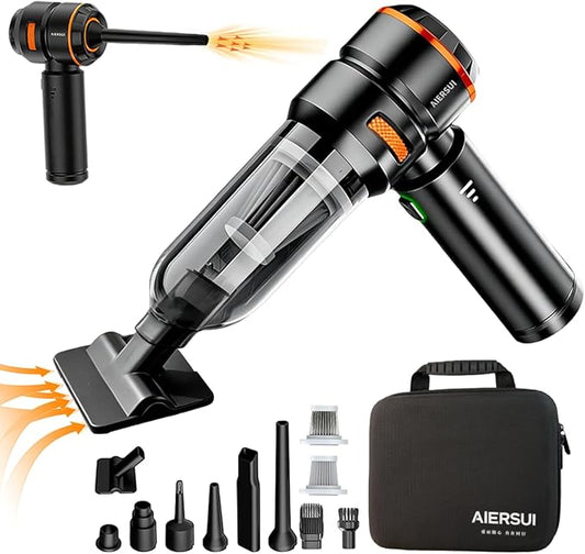 Super-Powered car mini Vacuum Cleaner 80,000RPM, Four-in-one: Blower, Vacuum Cleaner, air Extractor, and Pump. Handheld dust Collector, Handheld dust Blower, Hair Dryer, Cordless (Orange)