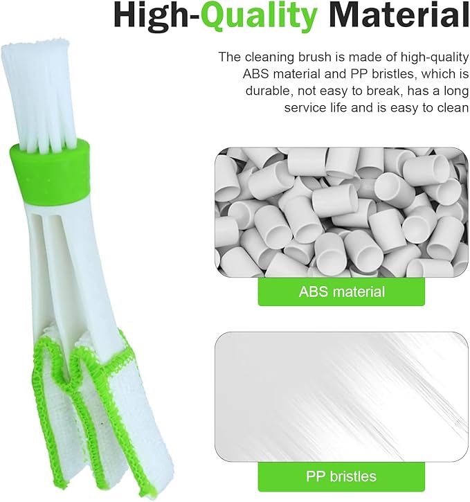 3 PCS Mini Car Air Vent Gap Duster Brush, Double Ended Soft Bristle Dashboard Window Blind Duster, Deep Cleaning Car Interior Dust Remover Tool for Most Cars SUVs Trucks (Green)
