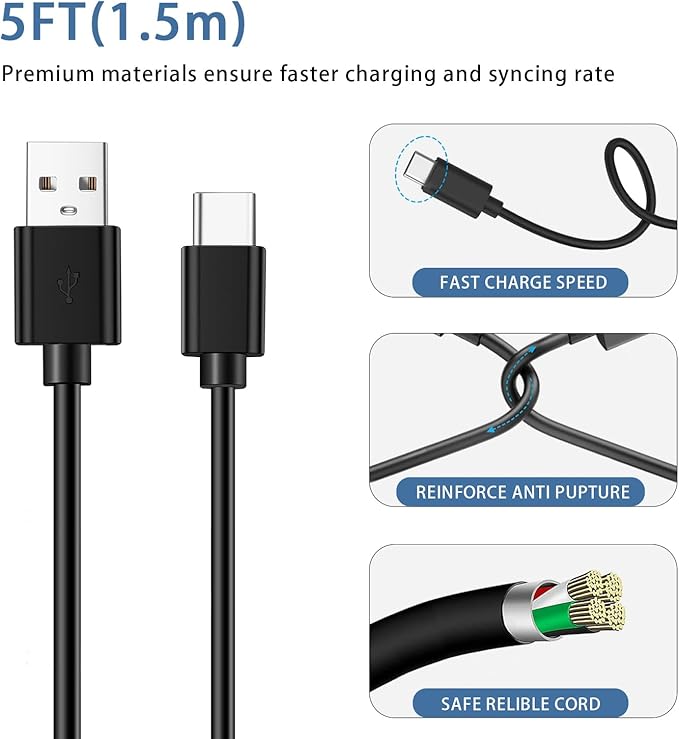 Type C Electric Spin Scrubber Cleaning Brush Charger for Yesayce, TUYU, Leebein, Keimi, momk, Bomves ANS-8050, YKYI, Highyes Electric Spin Scrubber Charger Charging Cable Cord