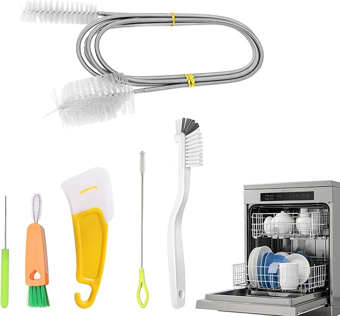Dishwasher Cleaner Brush Kit - 6PCS Deep Cleaning Tools with Pick, Scraper, Straw Brush, Gap & Angle Brush, Flexible Tubes Brush for Spotless Dishwasher