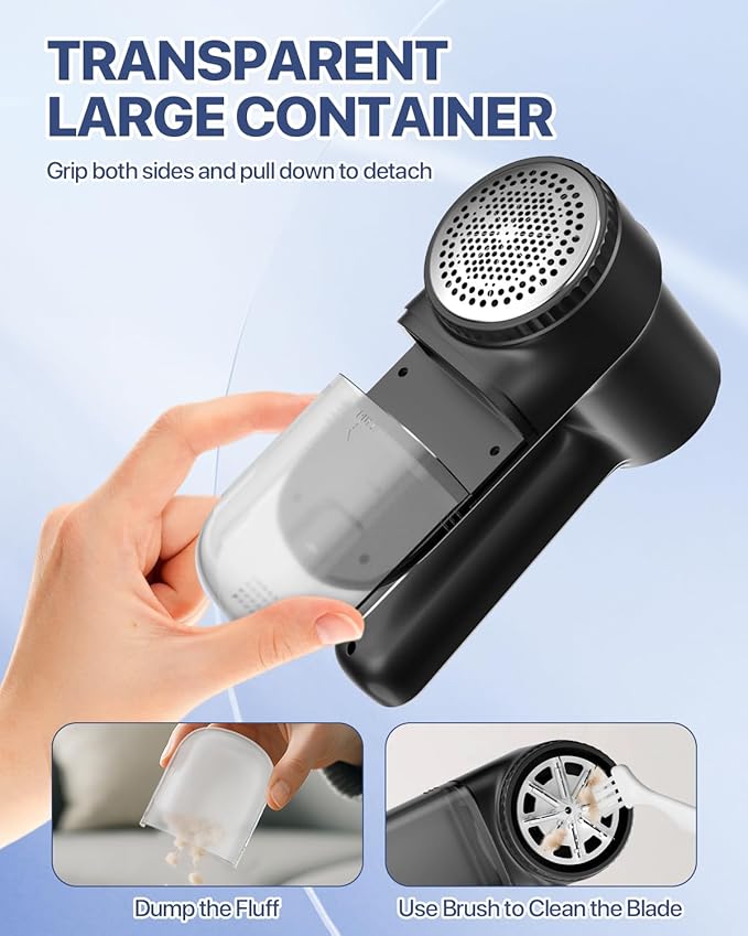 Rechargeable Fabric Shaver Lint Remover : 3-Speeds Sweater Shaver with LED Display & LED Light, Electric Lint Shaver for Clothing & Furniture, 3 Extra Blades, Type-C Fast Charging Port - Black