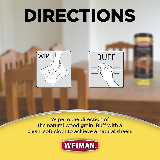 Weiman Wood Polish and Cleaning Wipes, For Furniture Cleaner, Protect from Watermarks, Stains & Aging, No Build-Up, UVX-15 Prevent Drying, Fading & Discoloration, 2 Pack with Microfiber Cloth