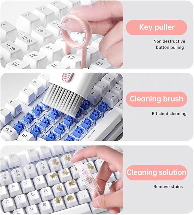 7 in 1 Keyboard Cleaner Laptop Cleaning kit, Electronic Cleaner kit with Key Cap Puller, Computer Cleanings Tools Kit for Tablet,Cell Phones,Earbuds Camera,Lens(Color:Pink)