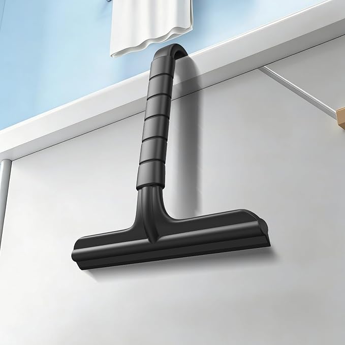 All-One-Piece Shower Squeegee for Glass Doors, Silicone Bathroom Squeegee for Shower Glass, Window Tool for Tile Walls, Mirrors, Kitchen and Car, Hand Small Scraper(7.87in-Black)