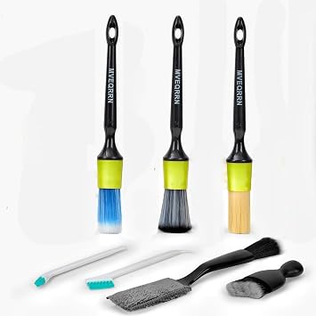 MVEQRRN 7PCS Car Detailing Brush Set,Boars Hair Detail Brush kit(Green)