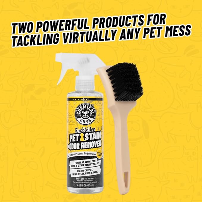 Chemical Guys Pet Mess Cleaning Kit, Furbidden Odor Eliminator 16 oz with Interior Detailing Brush Cleans, Pet Smells, Hair and Light Dirt for Cars Trucks SUVs Home Interiors and Upholstery Care