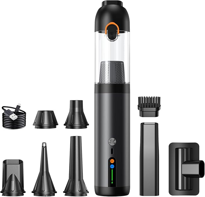 Car Vacuum Portable Cordless,18000Pa 4in1 Portable Handheld Cleaner Vacuum &Air Duster 2 Suction Modes Power Blowing&Inflating, Brushless Motor Vacuum with Multi Nozzles for Car,Keyboards, Office,Pet