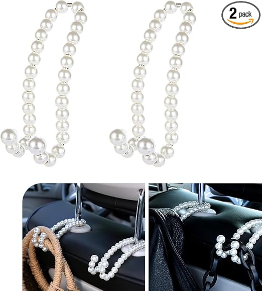 2 PCS Car Pearl Seat Headrest Hook, Car Hangers Organizer Purse Hook, Strong Load Headrest Hooks, Multifunctional Hook D
