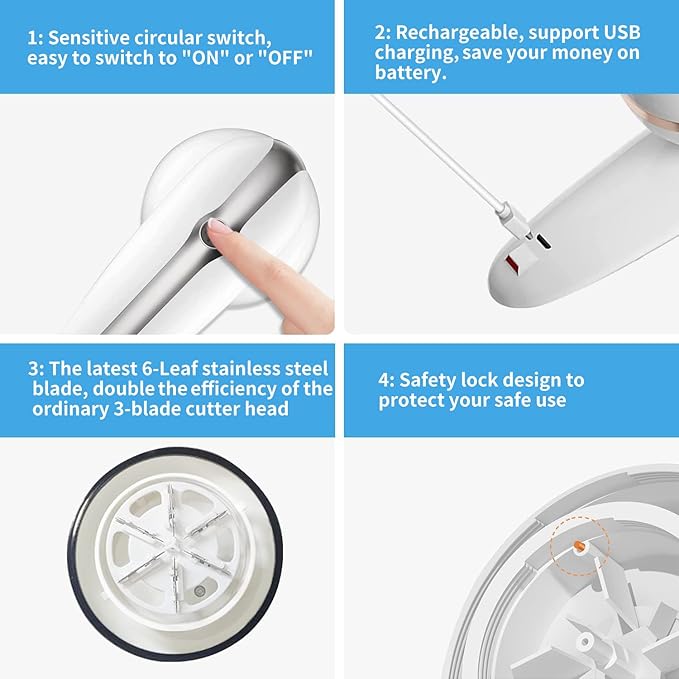 Sweater Fabric Shaver, ailyfu Rechargeable Electric Lint Remover with 6-Leaf Blades and Replaceable Stainless Steel Blade for Clothes, Sweater, Couch, Blanket, Curtain, Socks, Wool, Cashmere(Silver) …