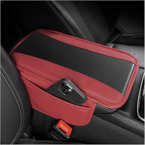 Mandark Carbon Fiber Leather Console Cover with 2 Storage Bags, Red