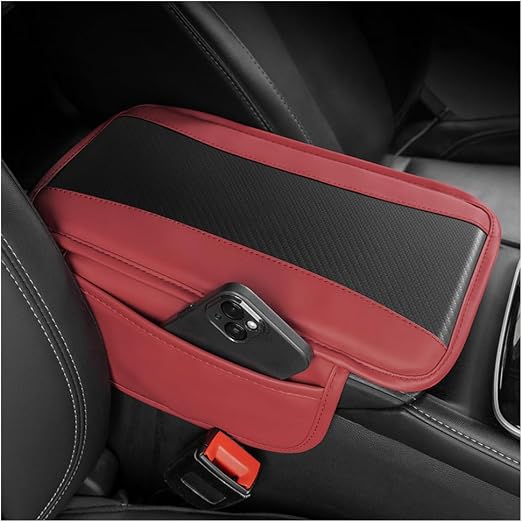 Mandark Carbon Fiber Leather Console Cover with 2 Storage Bags, Red