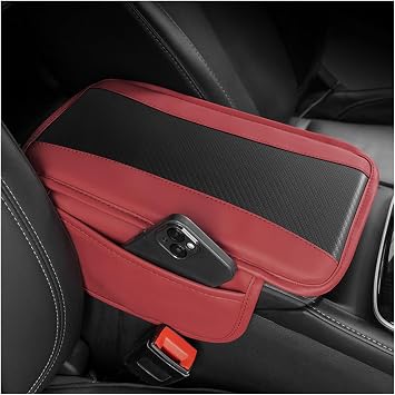 Mandark Carbon Fiber Leather Console Cover with 2 Storage Bags, Red