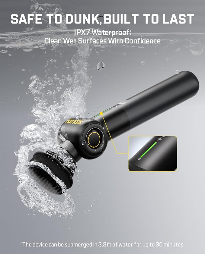 Fanttik Flip G9 Pro Electric Scrubber, VoltiPulse Motor, Dual-Speed Cleaner with 6 Brush Heads, Adjustable Angle & Extendable Handle, IPX7 Waterproof, Type-C Charge for Bathroom, Tile, Grout - Black