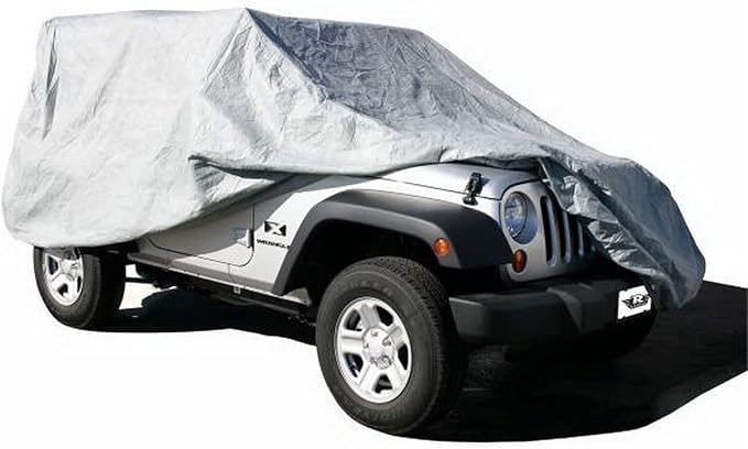 RAMPAGE PRODUCTS Full Car Cover for Jeep Wrangler JK/JL | With Lock, Cable & Storage Bag, 4-Layer, Breathable, Grey | 12