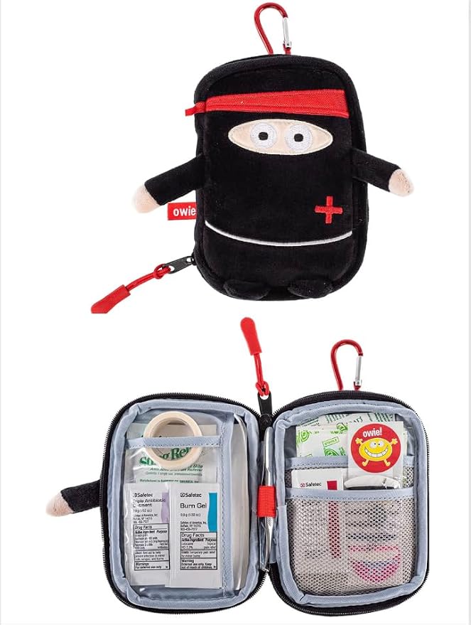 Owie Ninja Small Mini Compact First Aid Kit for Parents on The Go and Hanging in a Diaper Bag, Travel, Purse or Use it a